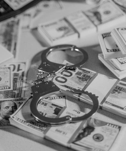 Loi anti-blanchiment Togo 2026 - menottes sur billets de banque symbolisant la lutte contre le blanchiment de capitaux